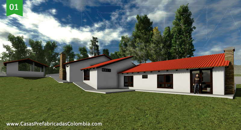 Render 3D Casa Prefabricada ejemplo 01